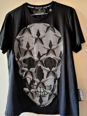 Philipp Plein Platinum Cut Skull and Stars Crystal T-Shirt Large